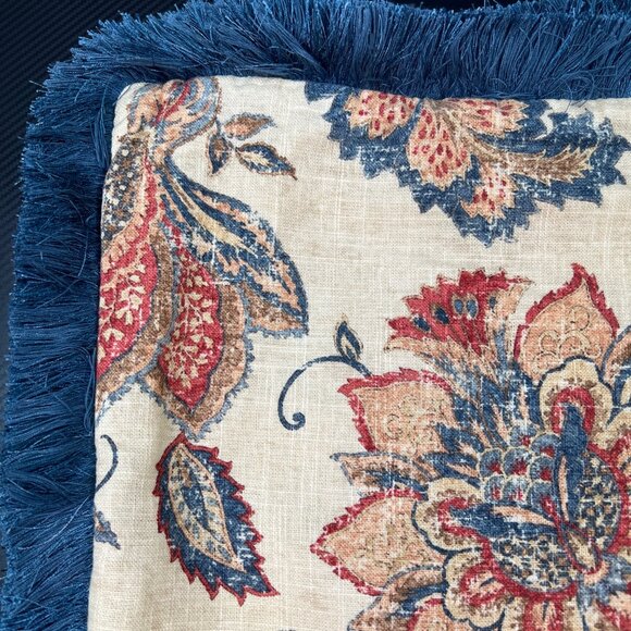 Decorative Square Pillow Cover Floral Blue Fringe Border 17"x17" Set of 2 - Picture 3 of 9